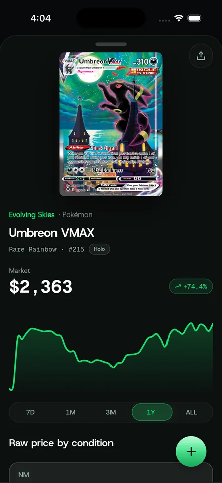 Prices based on real sales in the CardOS app